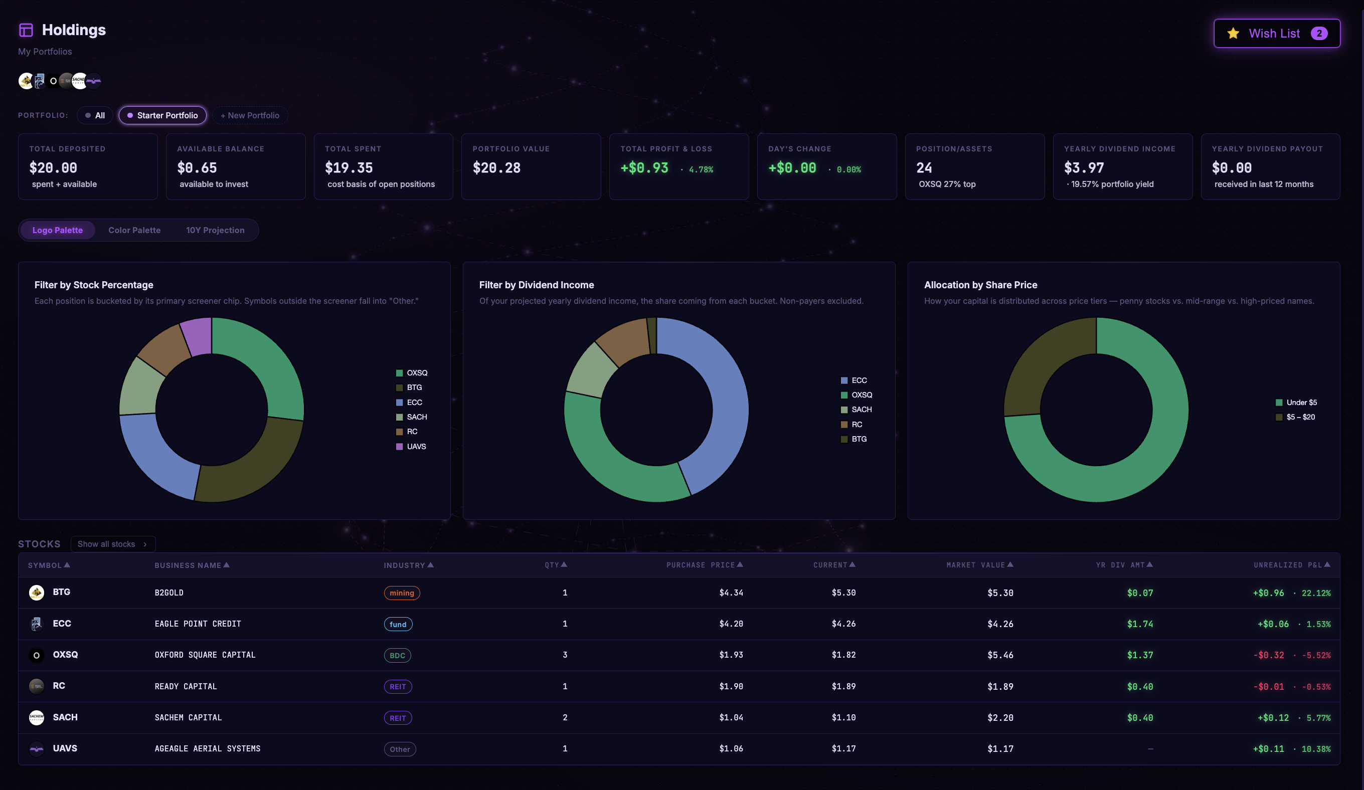 Starter portfolio dashboard preview